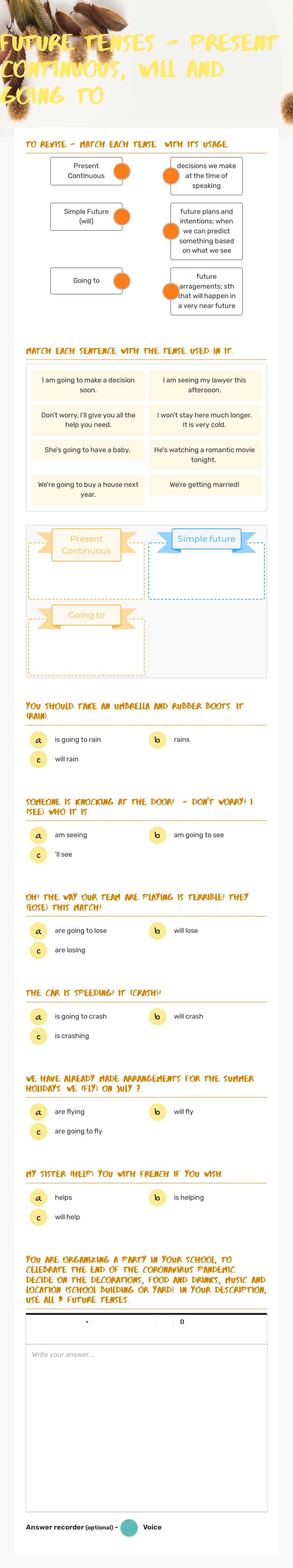 Future tenses and reading comprehension worksheet preview image