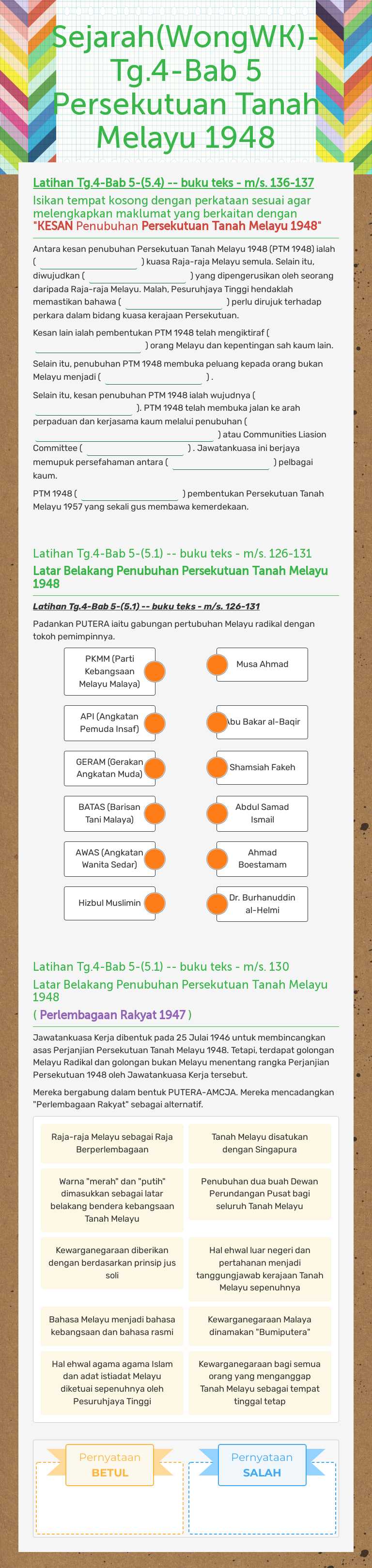 Sejarah(WongWK)-Tg.4-Bab 5 Persekutuan Tanah Melayu 1948 worksheet preview image