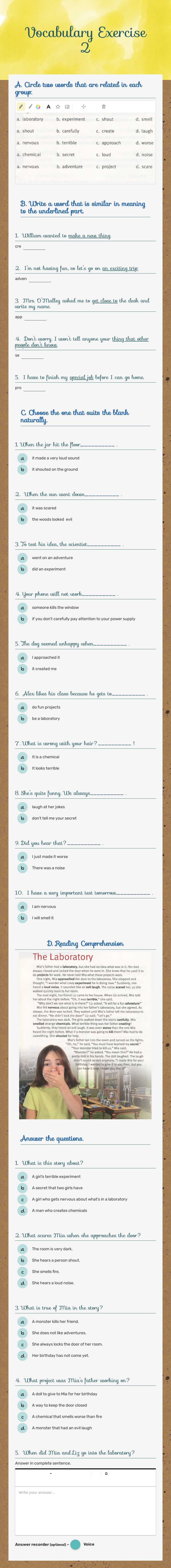 Vocabulary Exercise 2 worksheet preview image