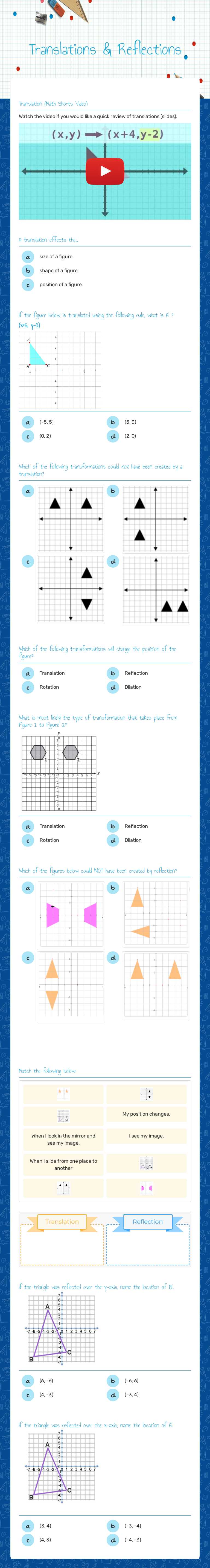 Translations & Reflections worksheet preview image