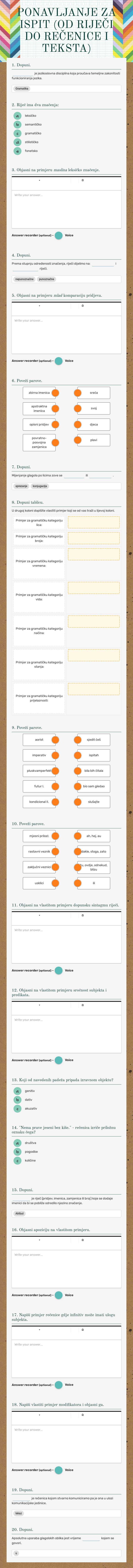 PONAVLJANJE ZA ISPIT
(OD RIJEČI DO REČENICE I TEKSTA) worksheet preview image