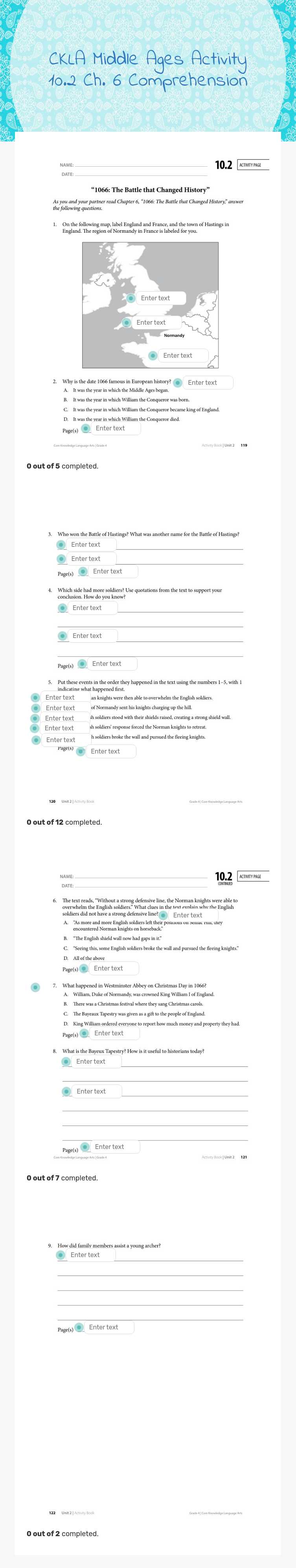 CKLA Middle Ages Activity 10.2 Ch. 6 Comprehension Grade 4 worksheet preview