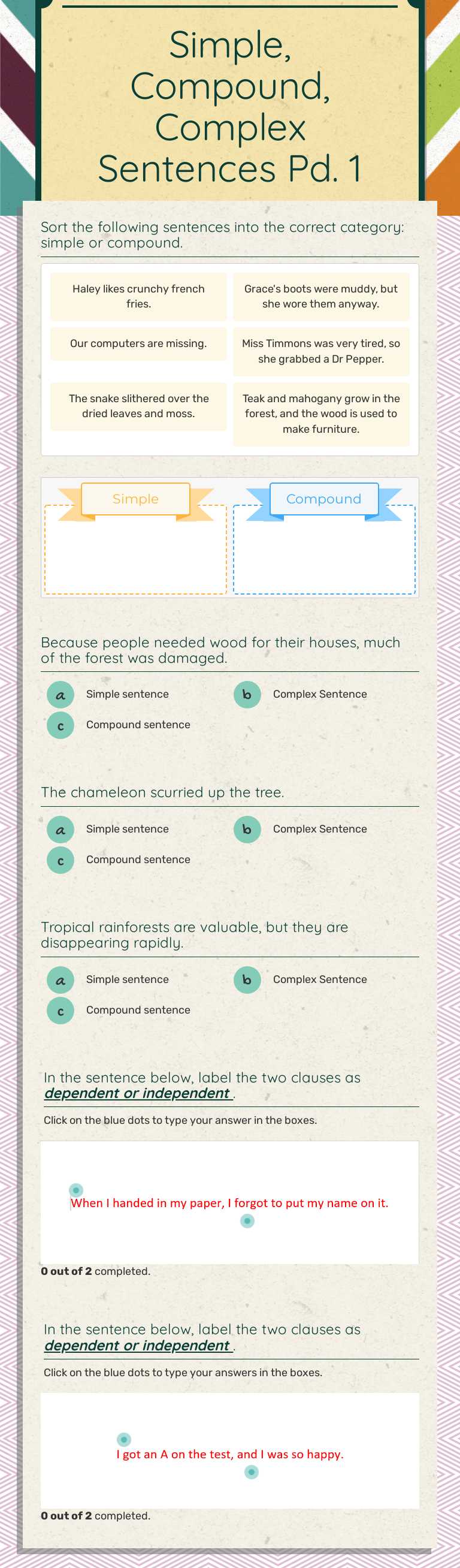 Simple, Compound, Complex Sentences
Pd. 1 worksheet preview image