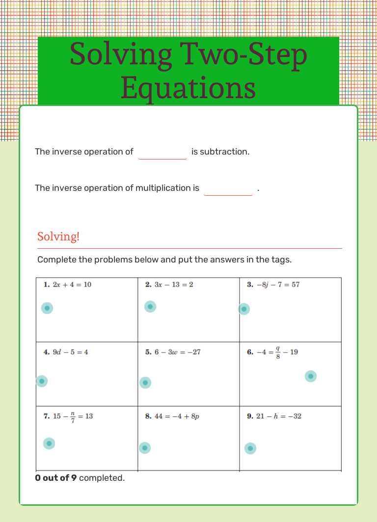 Solving Two-Step Equations worksheet preview image