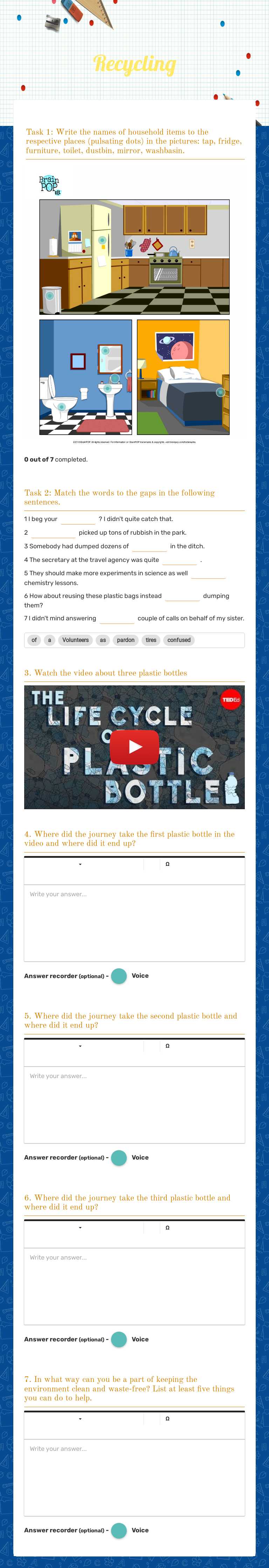 Recycling worksheet preview image