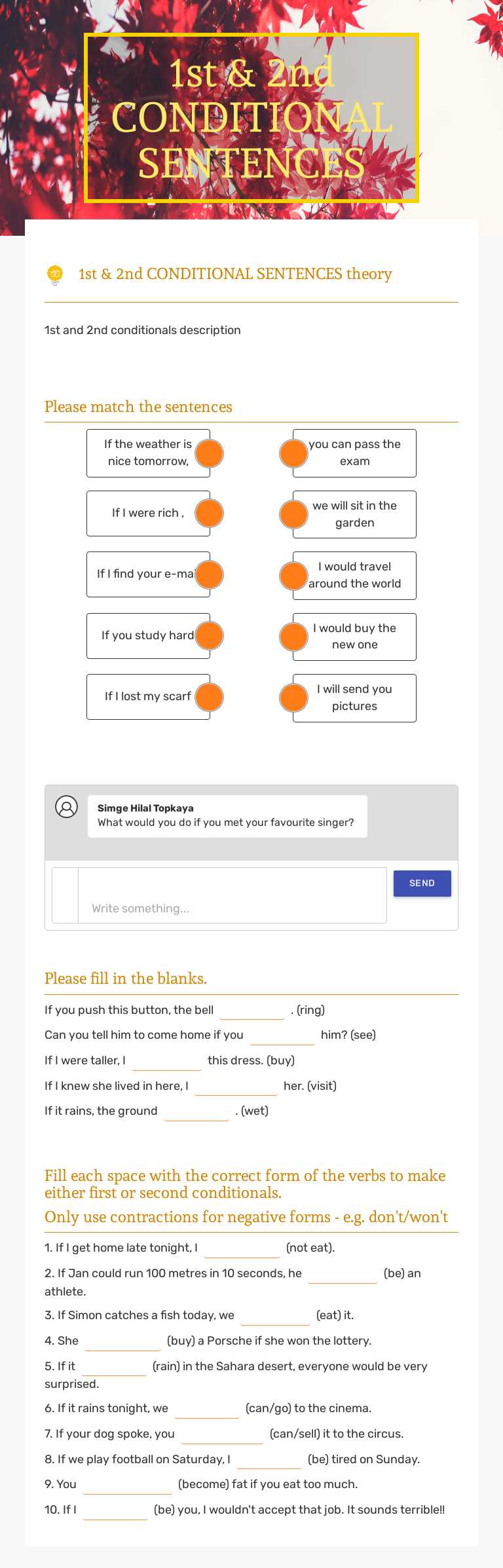 1st & 2nd CONDITIONAL SENTENCES worksheet preview image