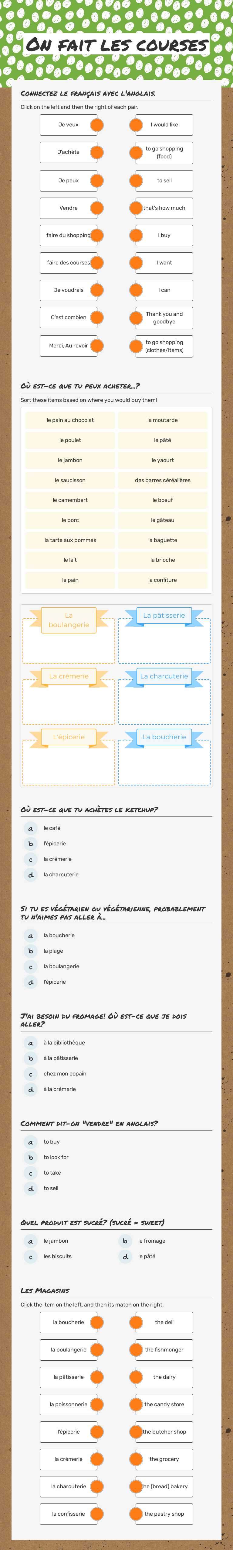 On fait les courses Grade 8 worksheet preview