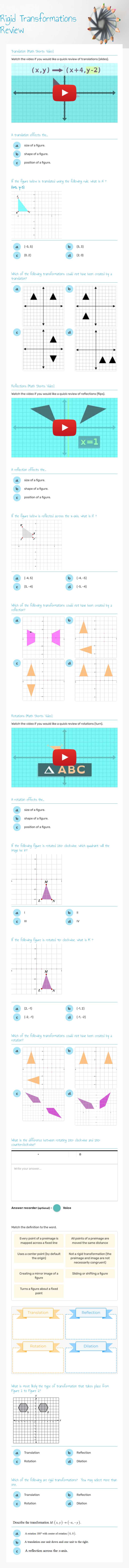 Rigid Transformations Review worksheet preview image