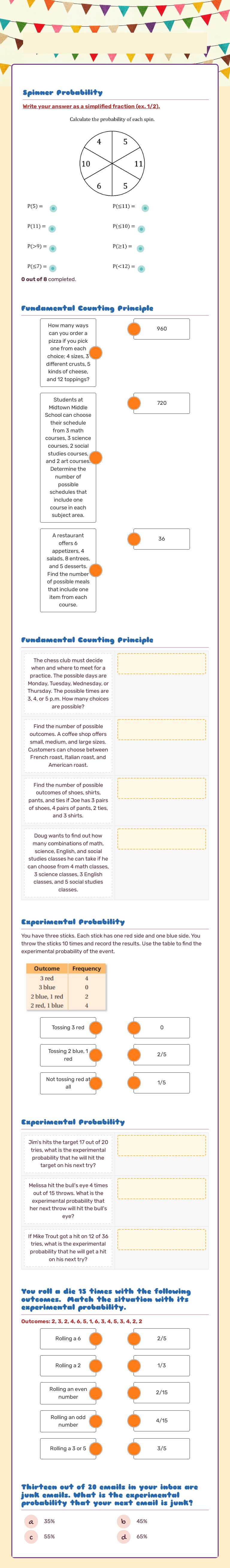 Probability Review - 4th Period (2020) worksheet preview image