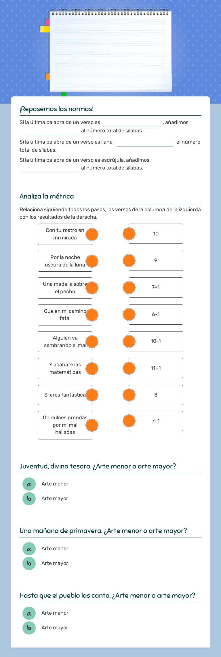 LA MÉTRICA worksheet preview image
