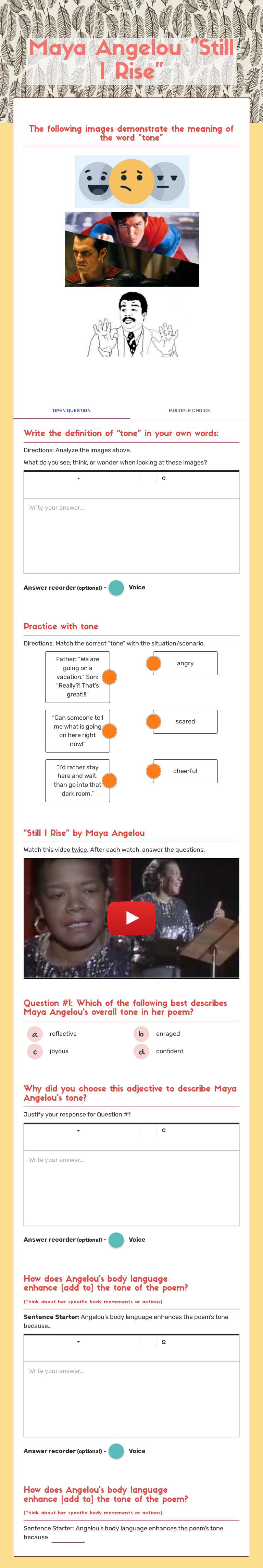 Maya Angelou "Still I Rise" worksheet preview image