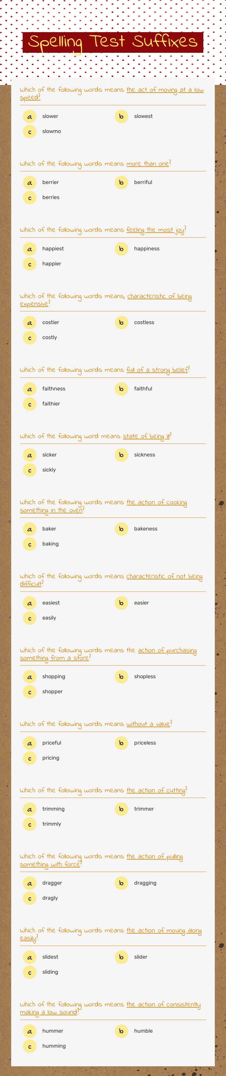 Spelling Test                 Suffixes worksheet preview image