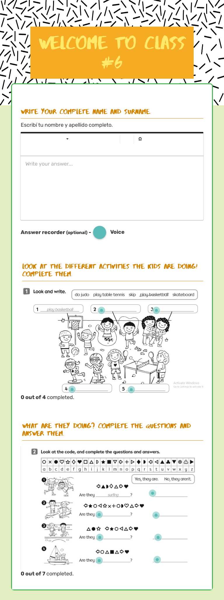 Welcome to class #6 worksheet preview image