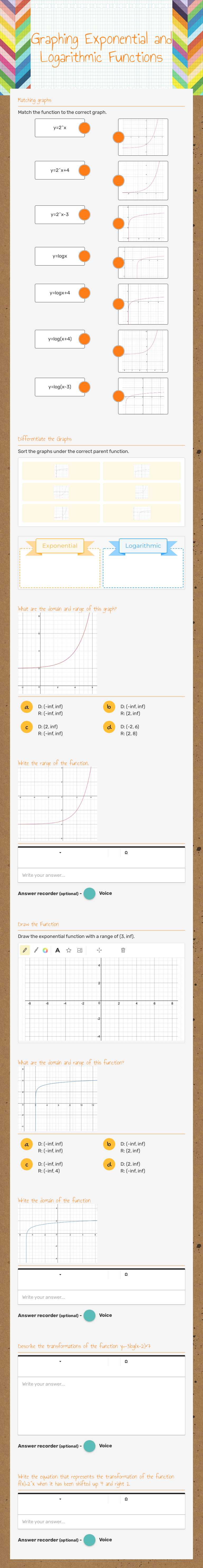 Graphing Exponential and Logarithmic Functions worksheet preview image