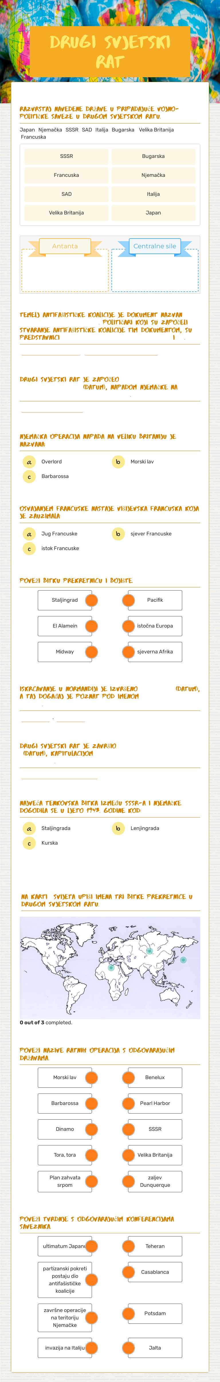 Drugi svjetski rat worksheet preview image