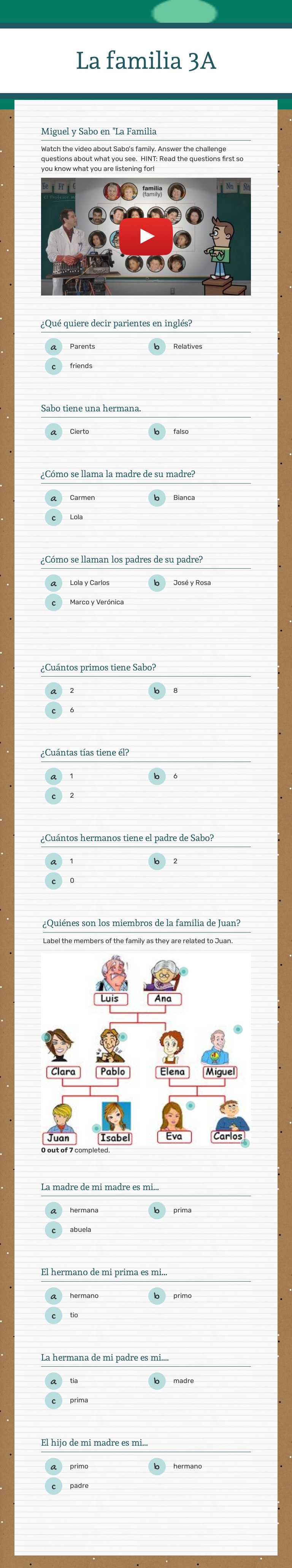 La familia 3A worksheet preview image