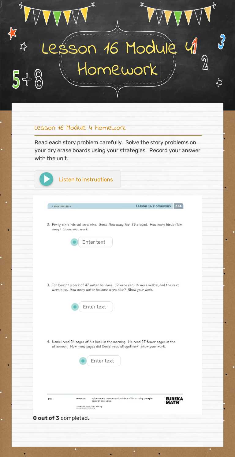 Lesson 16 Module 4 Homework Grade 2 worksheet preview