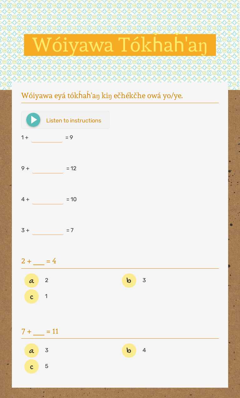 Wóiyawa Tókȟaȟ'aŋ worksheet preview image