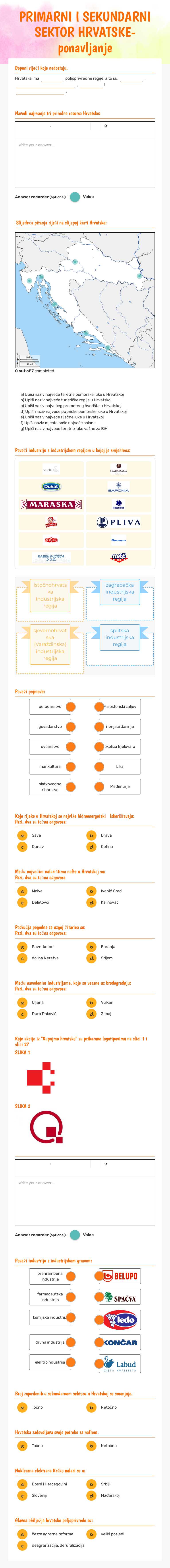 PRIMARNI I SEKUNDARNI SEKTOR HRVATSKE- ponavljanje worksheet preview image