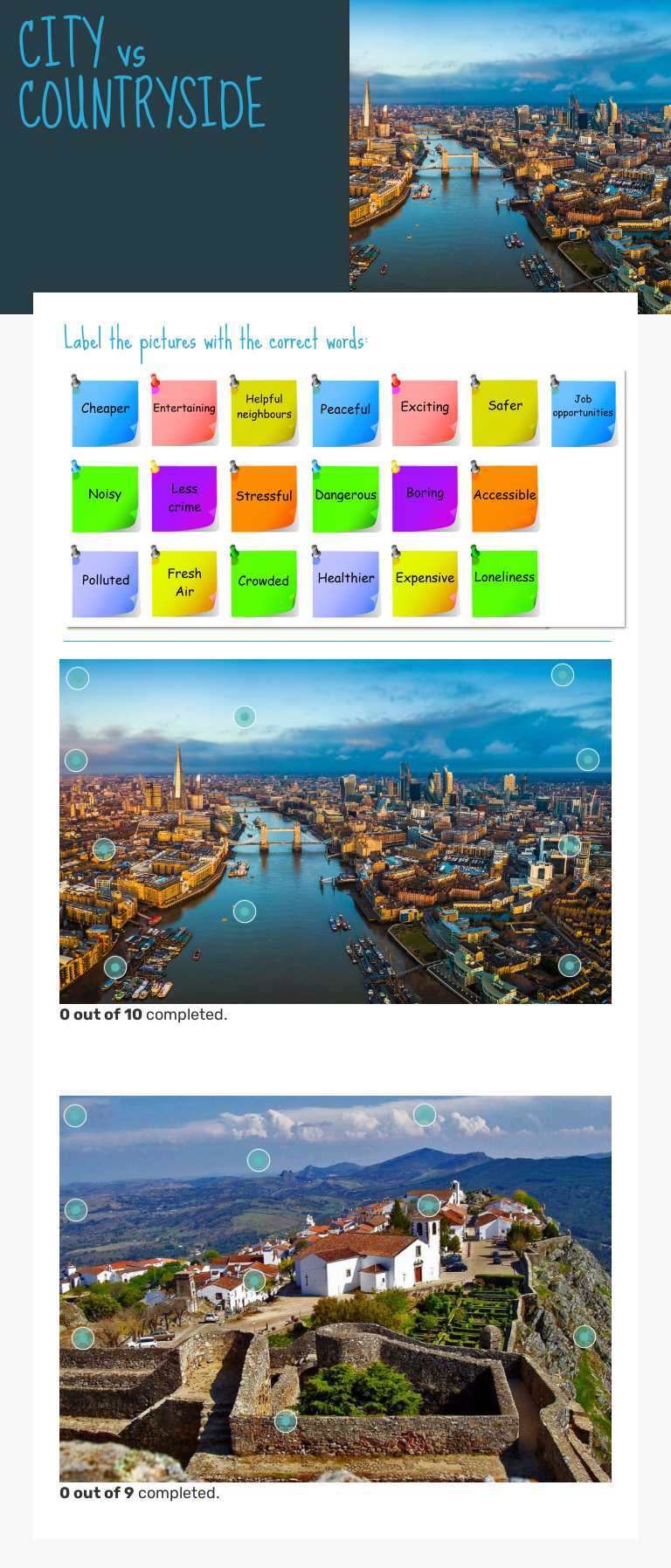 CITY  vs COUNTRYSIDE worksheet preview image