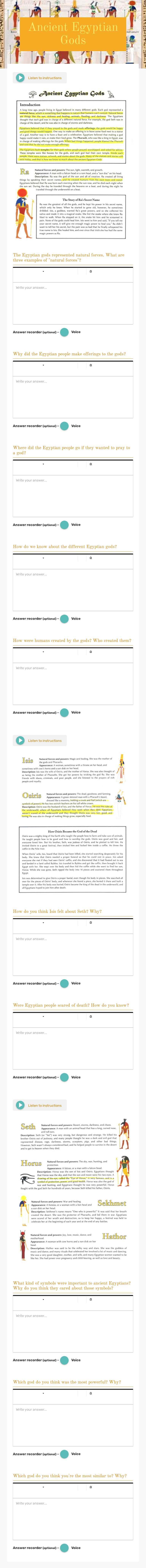 Ancient Egyptian Gods worksheet preview image