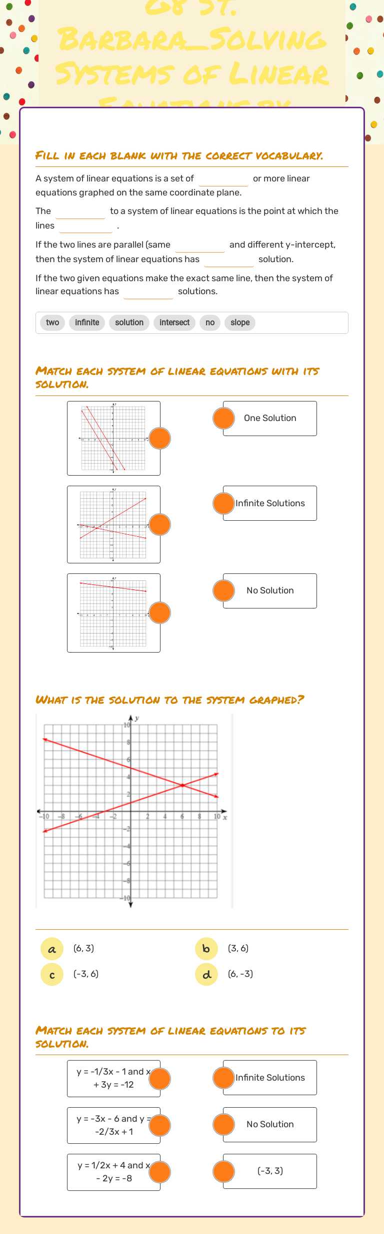 G8 St. Barbara_Solving Systems of Linear Equations by Graphing worksheet preview image
