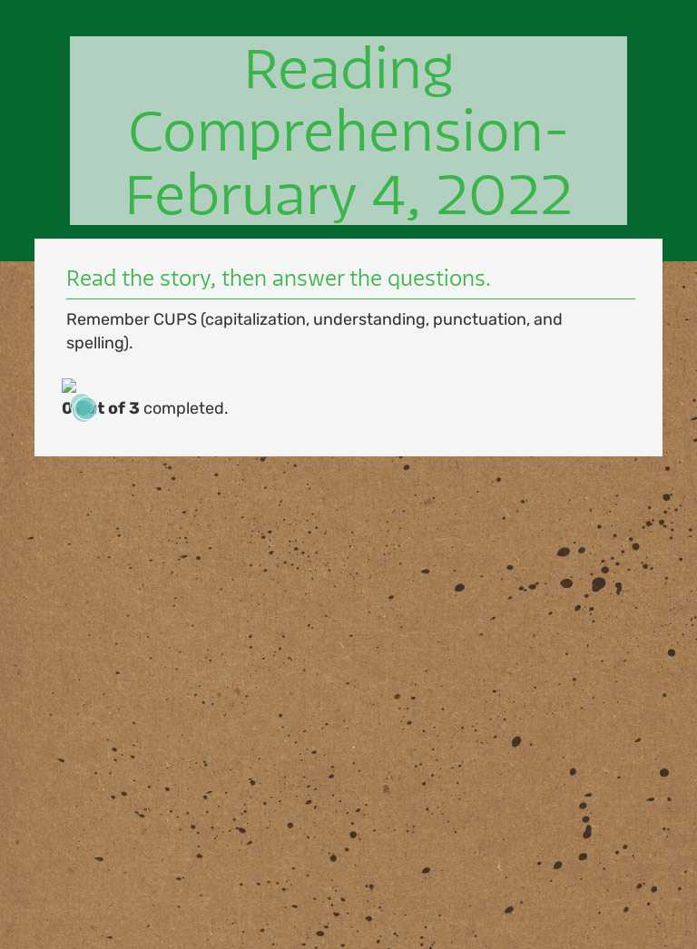 Reading Comprehension- February 4, 2022 worksheet preview image