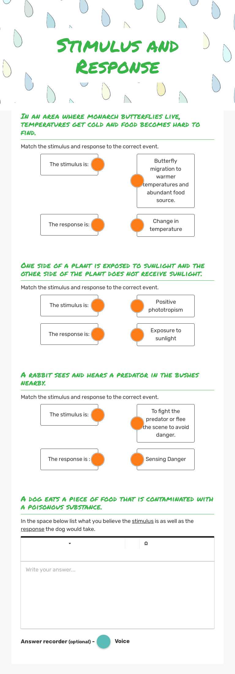 Stimulus and Response worksheet preview image