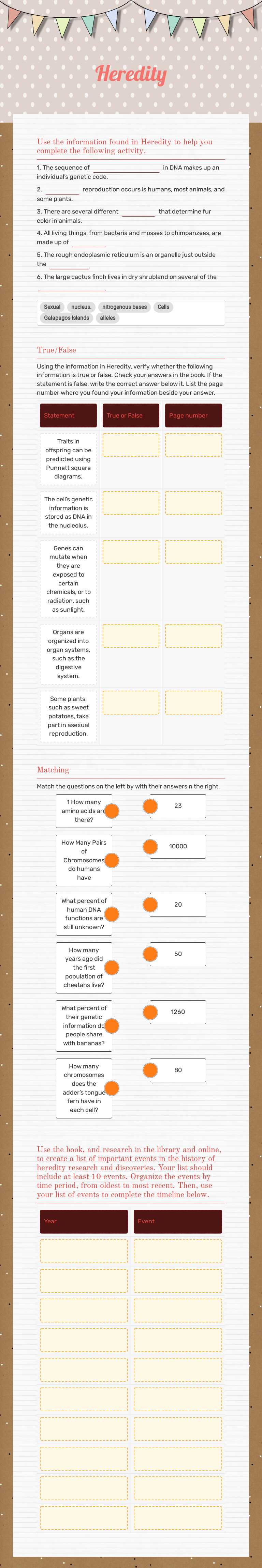 Heredity worksheet preview image