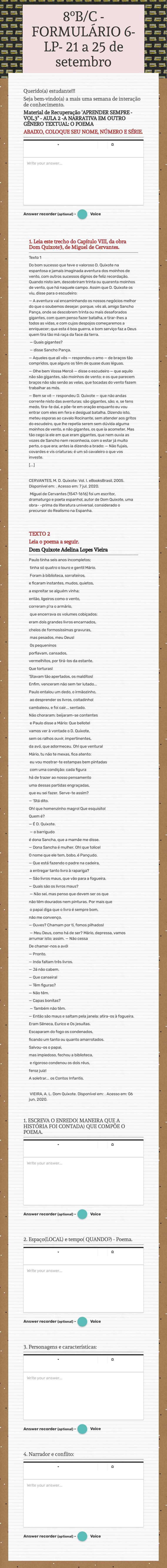 8ºB/C - FORMULÁRIO 6- LP-
21  a 25 de setembro Grade 8 worksheet preview