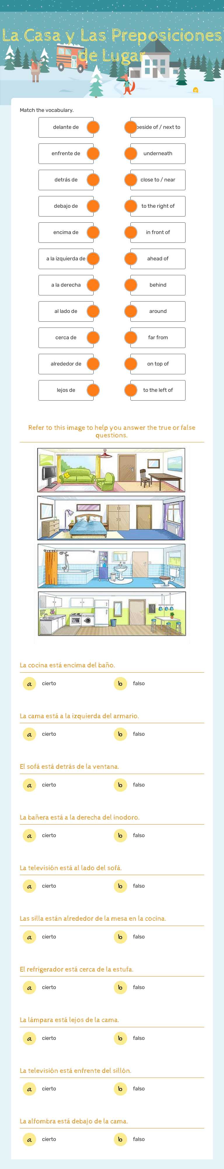 La Casa y Las Preposiciones de Lugar worksheet preview image