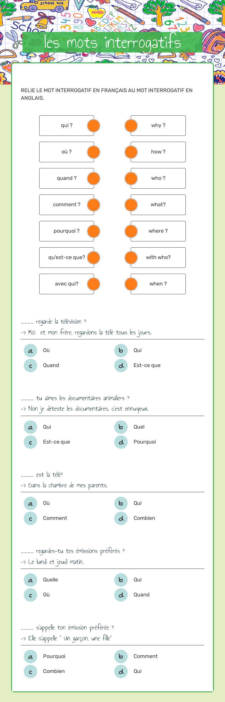 les mots interrogatifs worksheet preview image