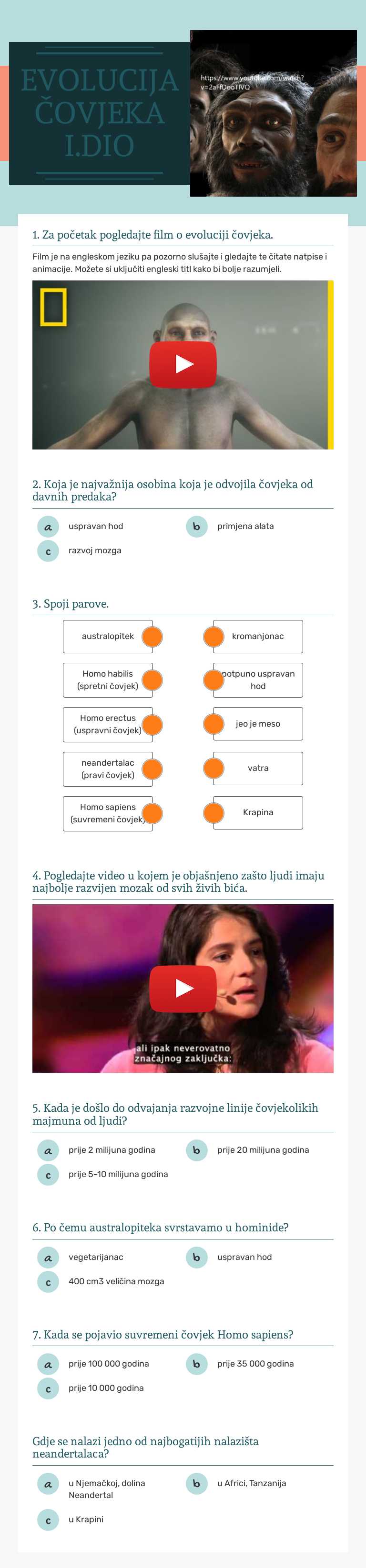EVOLUCIJA ČOVJEKA I.DIO worksheet preview image