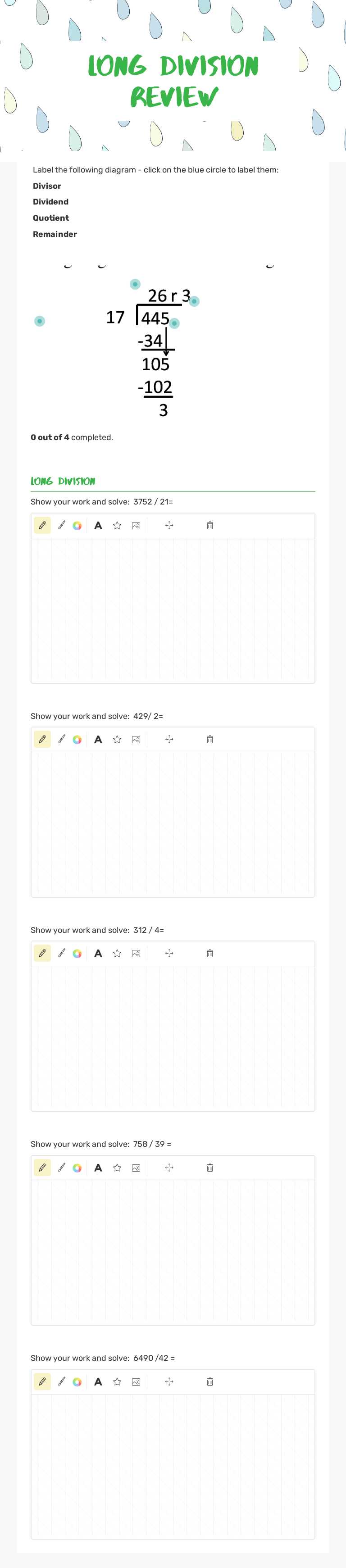 Long Division Review worksheet preview image