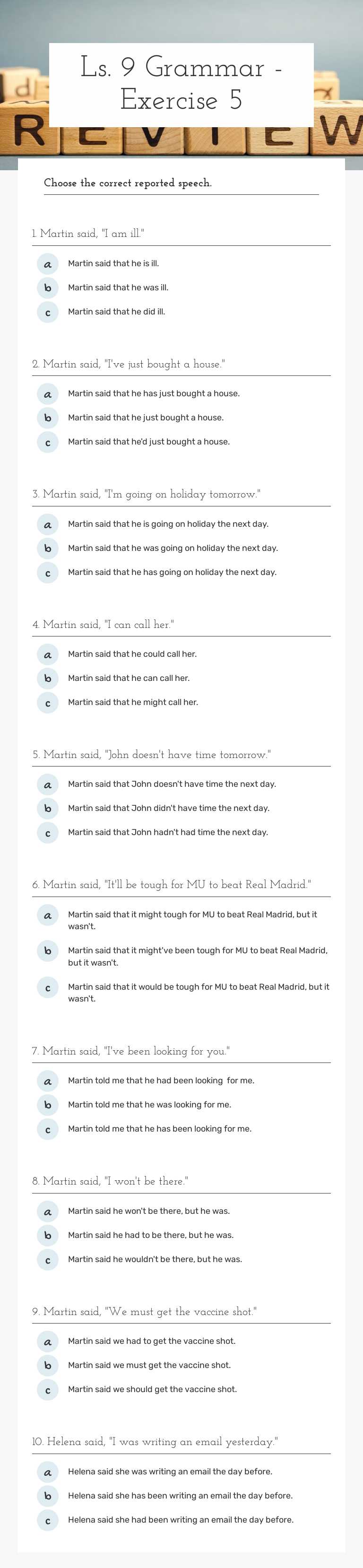Ls. 9 Grammar - Exercise 5 worksheet preview image