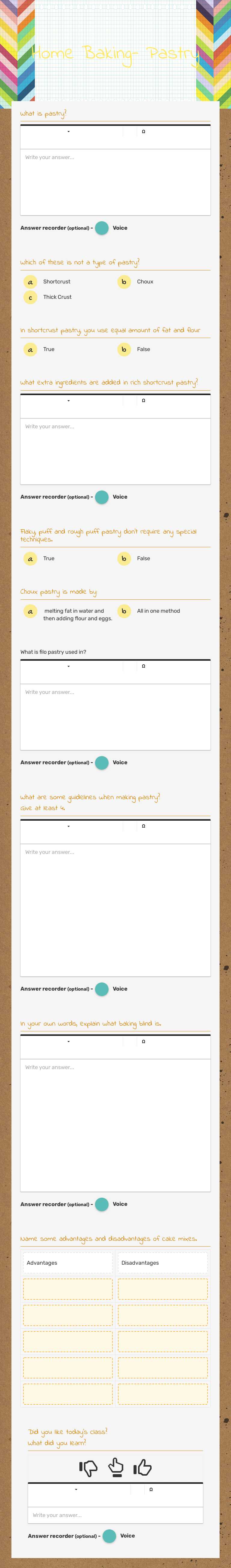 Home Baking- Pastry worksheet preview image