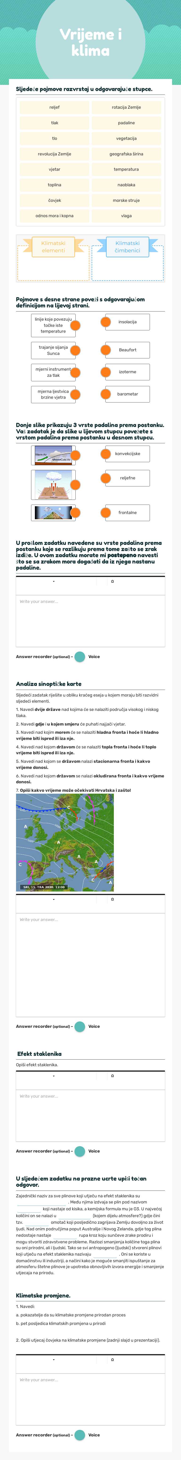 Vrijeme i klima worksheet preview image