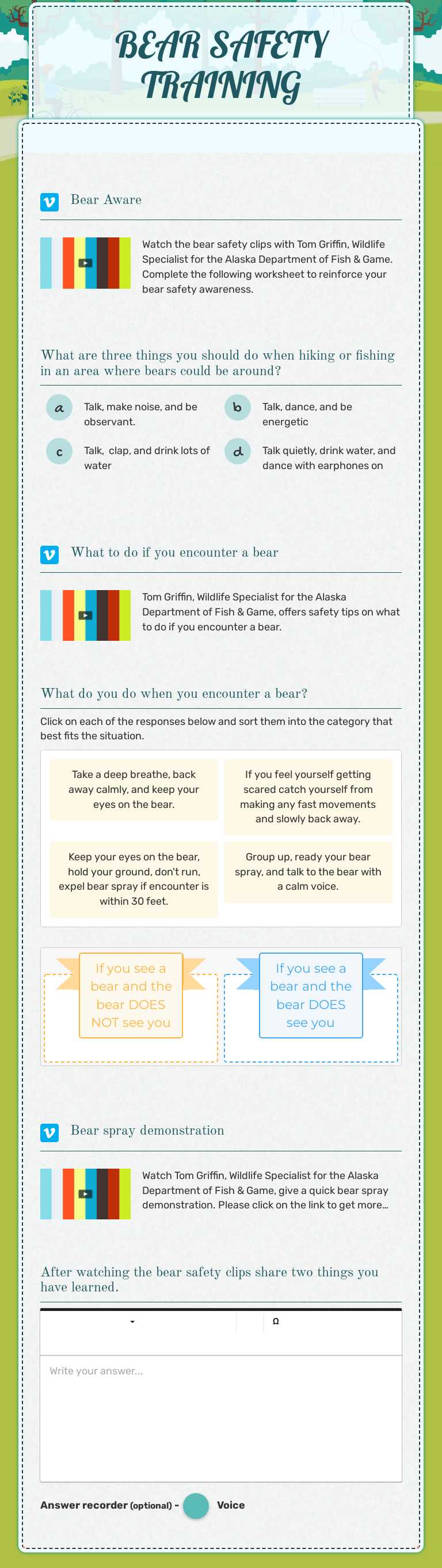 BEAR SAFETY TRAINING Grade 5 worksheet preview