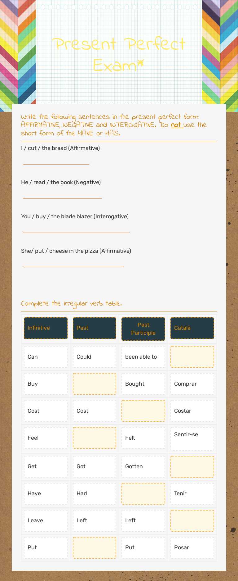 Present Perfect Exam* worksheet preview image