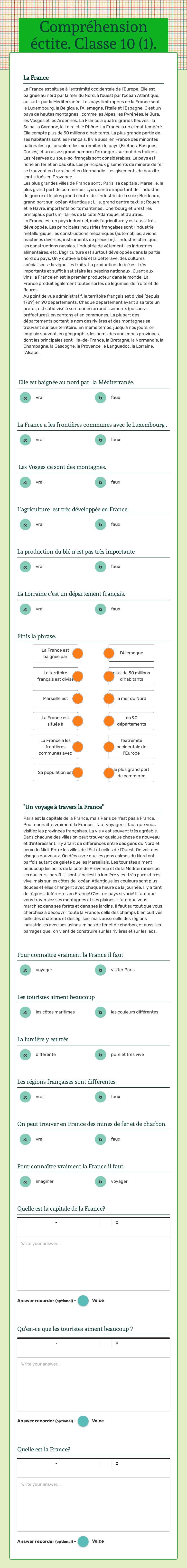 Compréhension
éctite.
Classe 10 (2). worksheet preview image