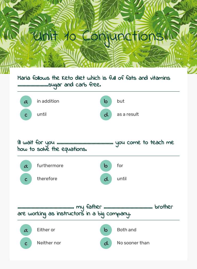 Unit 10 Conjunctions worksheet preview image