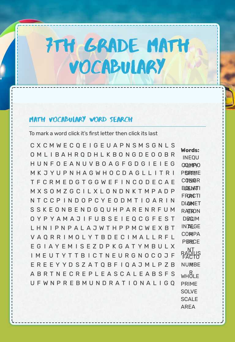 7th grade Math Vocabulary Grade 7 worksheet preview