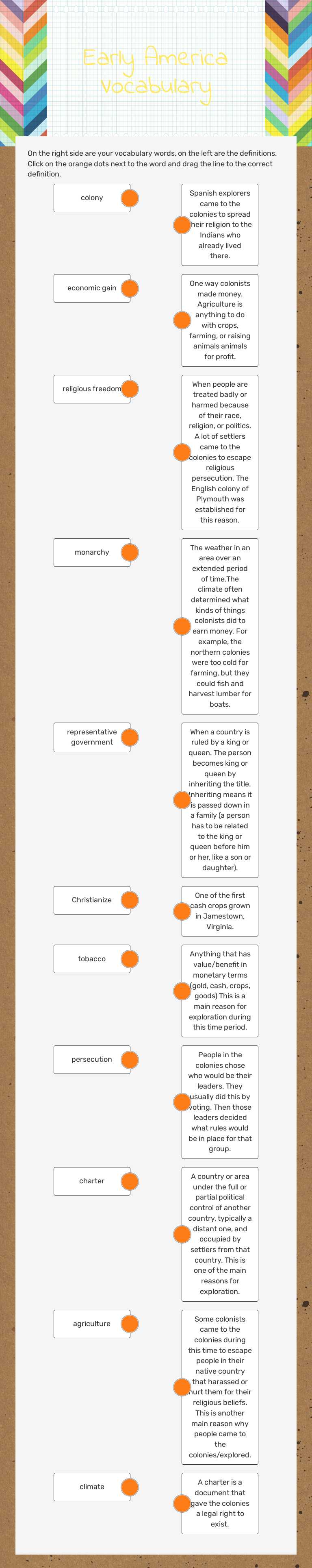 Early America Vocabulary worksheet preview image