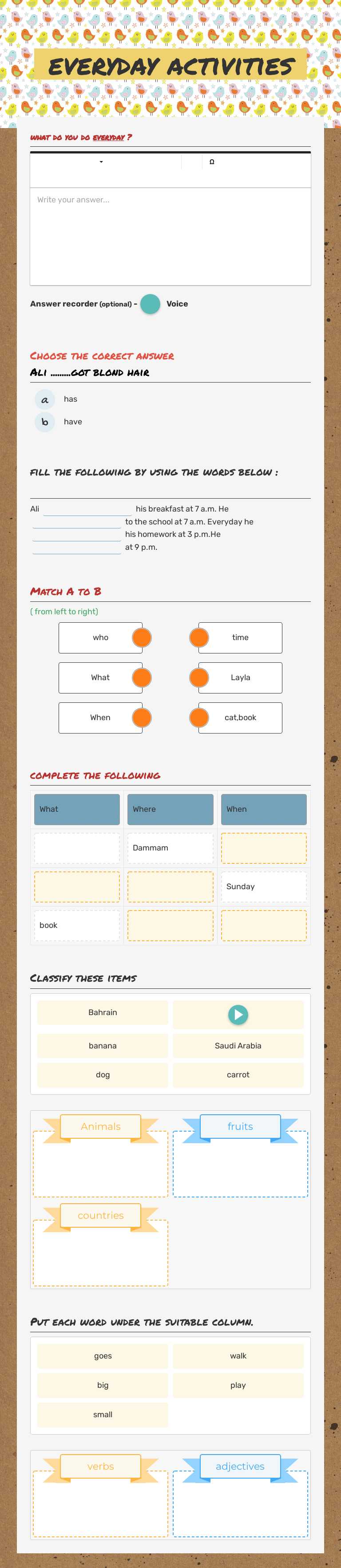 everyday activities worksheet preview image