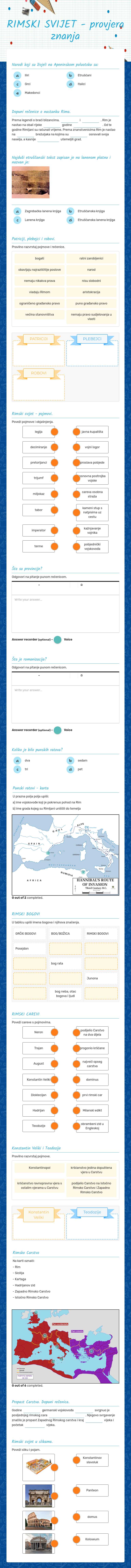 RIMSKI SVIJET - provjera znanja worksheet preview image