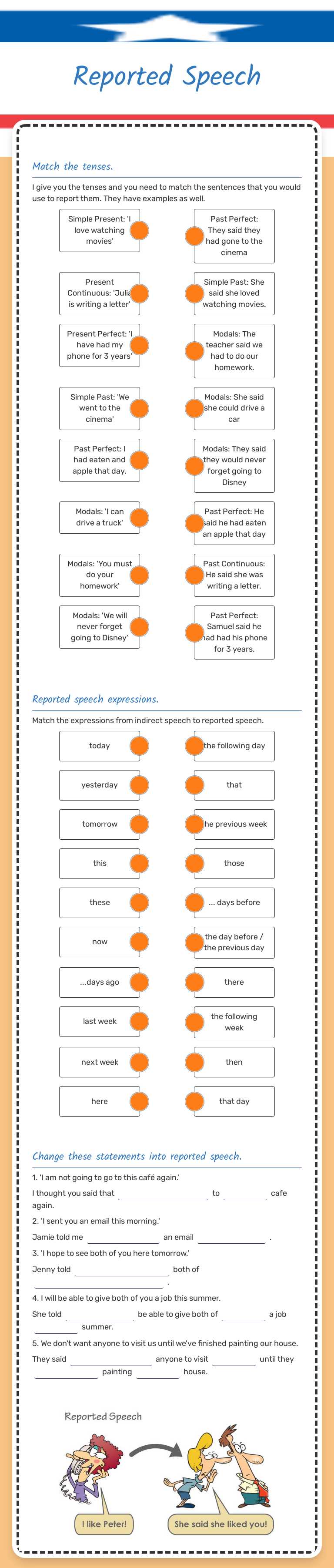 Reported Speech worksheet preview image