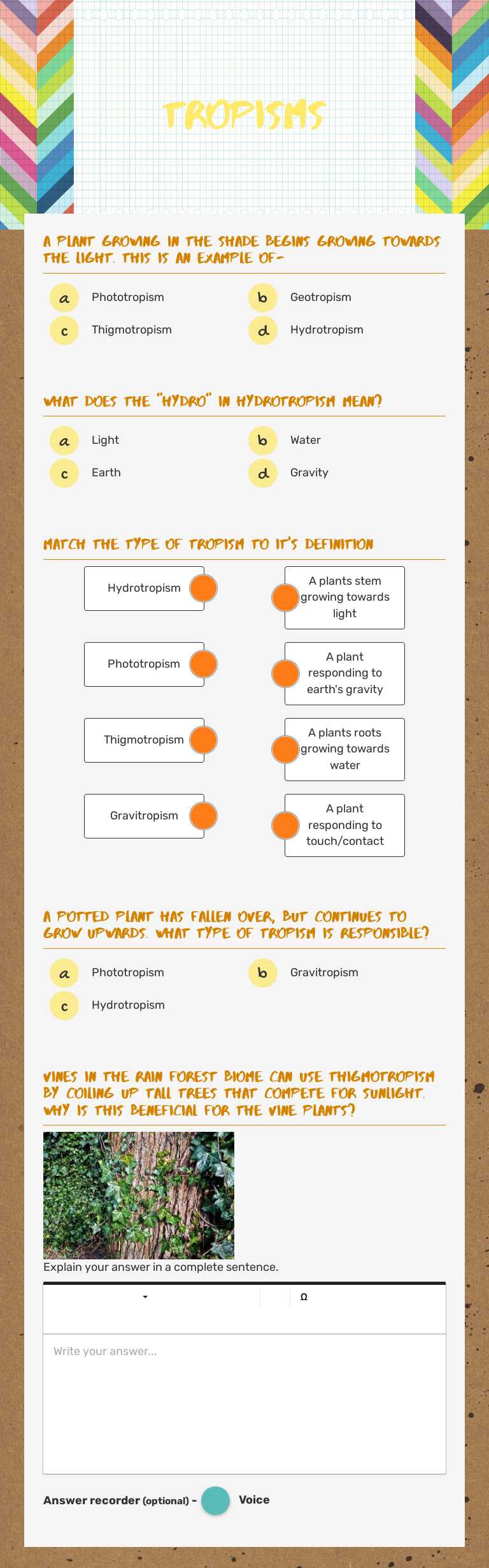 Tropisms Grade 7 worksheet preview