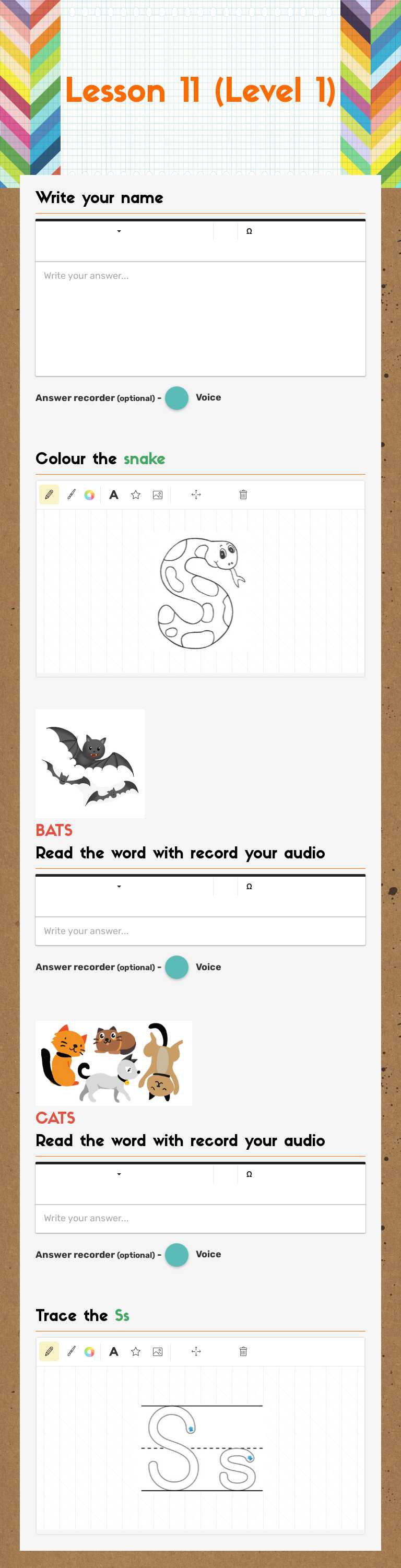 Lesson 11 (Level 1) worksheet preview image