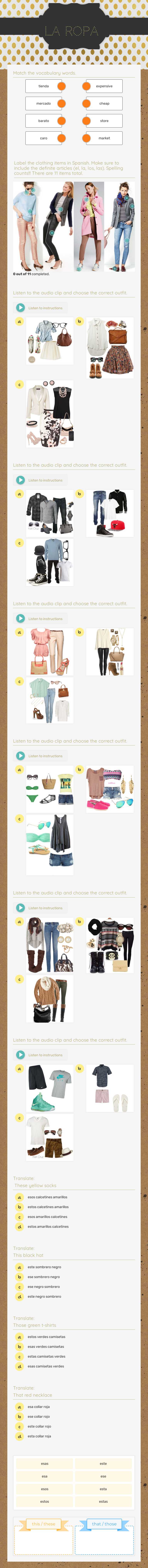 La Ropa worksheet preview image