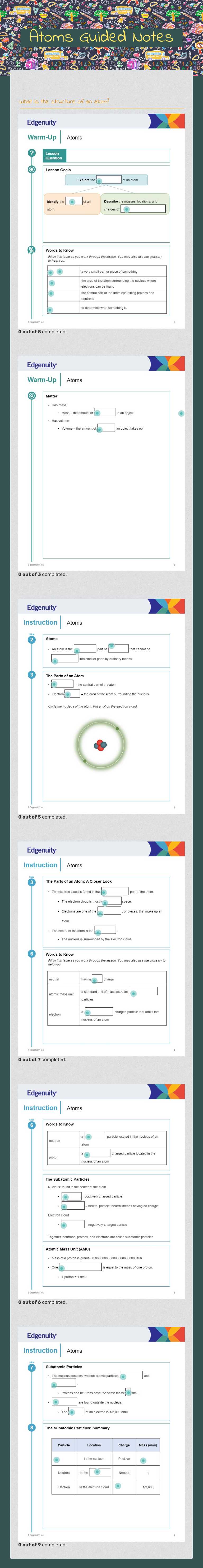 Atoms Guided Notes Grade 6 worksheet preview